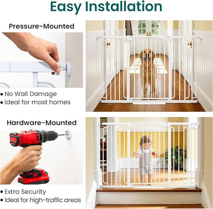 Cumbor 36" Extra Tall Baby Gate for Stairs, 30.4-56.8" Extra Wide Dog Gate Indoor, Dual Lock & Self-Closing Child Gate for Doorways, Hallways & Large Opening, Safety Baby Proofing for the House, White