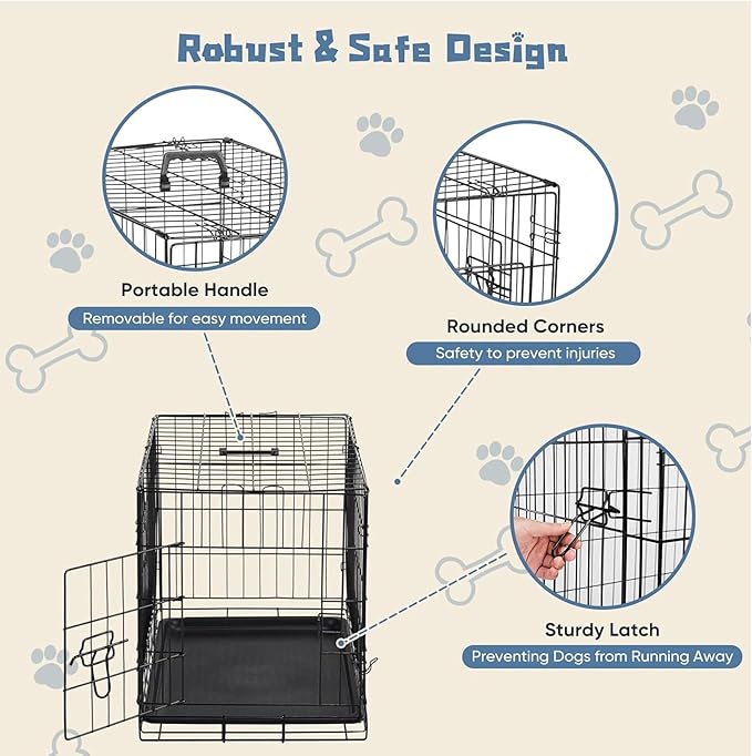 DUMOS Dog Crate, 24 Inch Small Single Door Dog Cage with Plastic Leak-Proof Pan Tray, Folding Metal Wire Pet Kennel for Indoor, Outdoor, Travel