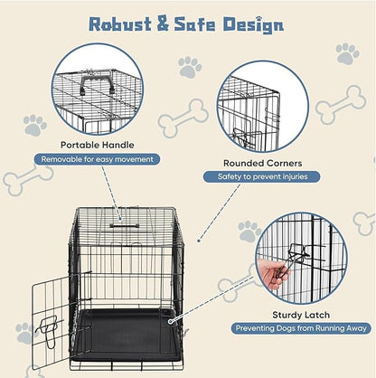DUMOS Dog Crate, 24 Inch Small Single Door Dog Cage with Plastic Leak-Proof Pan Tray, Folding Metal Wire Pet Kennel for Indoor, Outdoor, Travel
