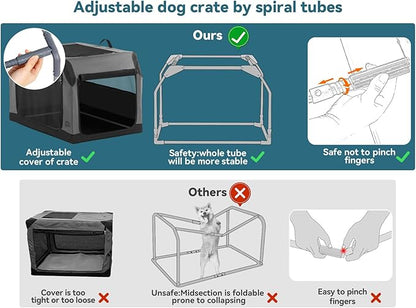 PETSFIT Dog Travel Crate, Soft Sided Dog Crate - 36 Inch Sturdy Adjustable Structure, Easy to Set Up, Collapsible Dog Crate for Car, Light Tough with 3 Mesh Doors Gray