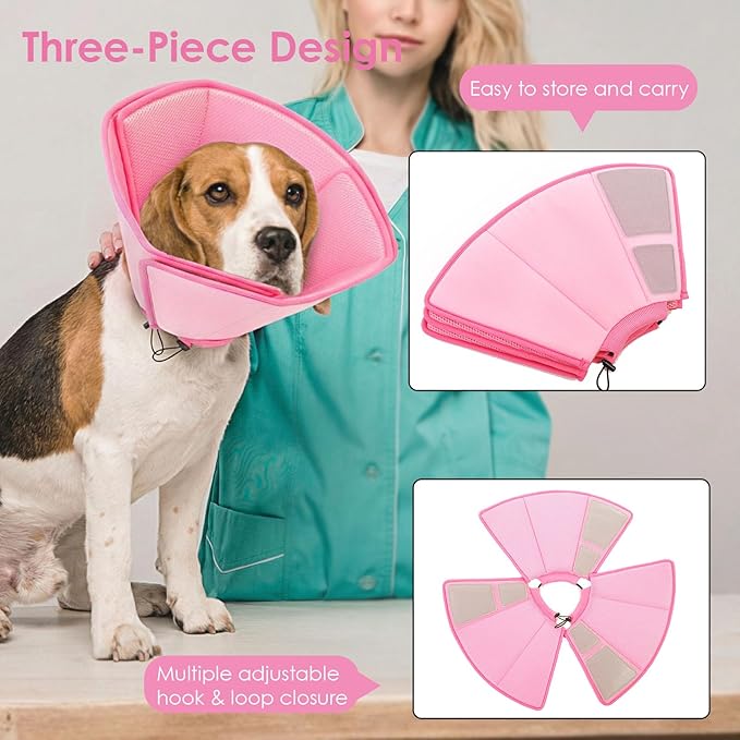 AOFITEE Soft Dog Cone Collar, Adjustable Dog Cone for Dogs to Stop Licking, Dog Cones for Small Medium Large Dogs, Breathable Elizabethan Collar Wound Healing After Surgery(Pink,S)