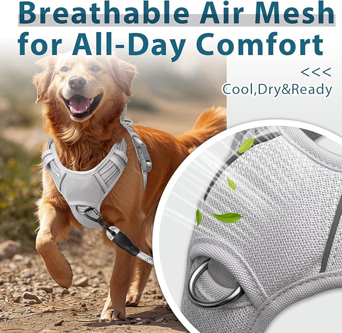 BARKBAY Dog Harness No Pull with ID Tag Pocket - Heavy Duty, Reflective, Easy Control for Large Dogs(Grey,L)