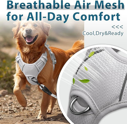 BARKBAY Dog Harness No Pull with ID Tag Pocket - Heavy Duty, Reflective, Easy Control for Large Dogs(Grey,XL)