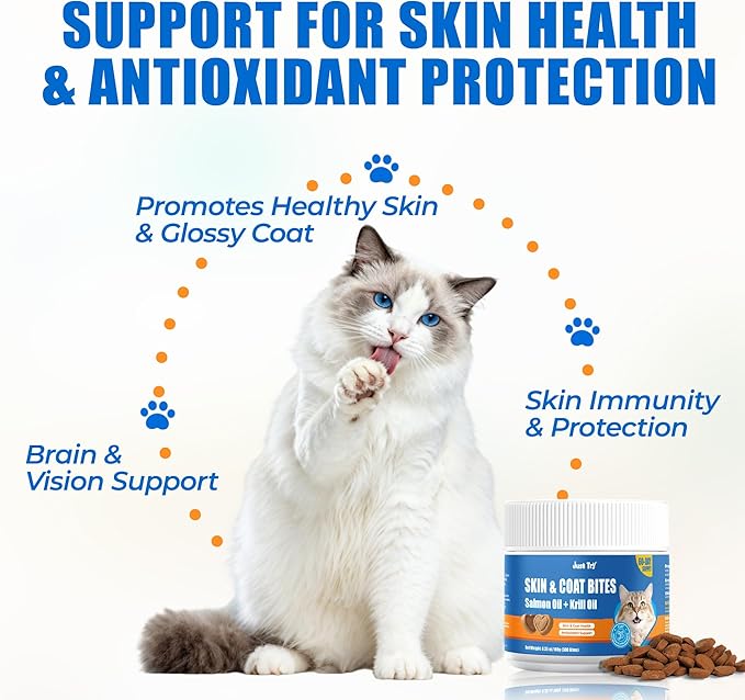 Just Try 300 Bites Skin and Coat Healthy Cat Vitamins for Indoor Cats Omega 3 for Cats Salmon Oil Supplements- Cat Itchy Skin Relief