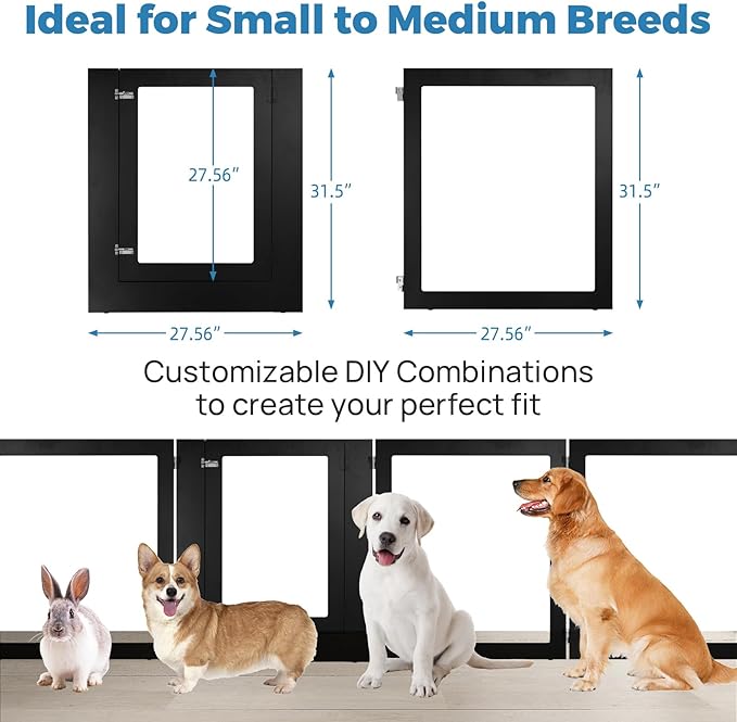 Heavy Duty Clear Acrylic Dog Playpen, 32" Height Transparent Pet Pen, Metal Frame Easy Assemble Kennel Enclosure, Ideal for Small to Medium Dogs, Cats, and Other Small Pets (Black, 6 Panels with door)