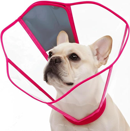 Adjustable Deep Dog Cone Collar for Dogs to Stop Licking, Soft Transparent E Collar for Medium Dogs After Surgery, Comfort Wound Recovery Cones with Padding, Foldable & Easy-Clean Pet Cone(Rosered, M)
