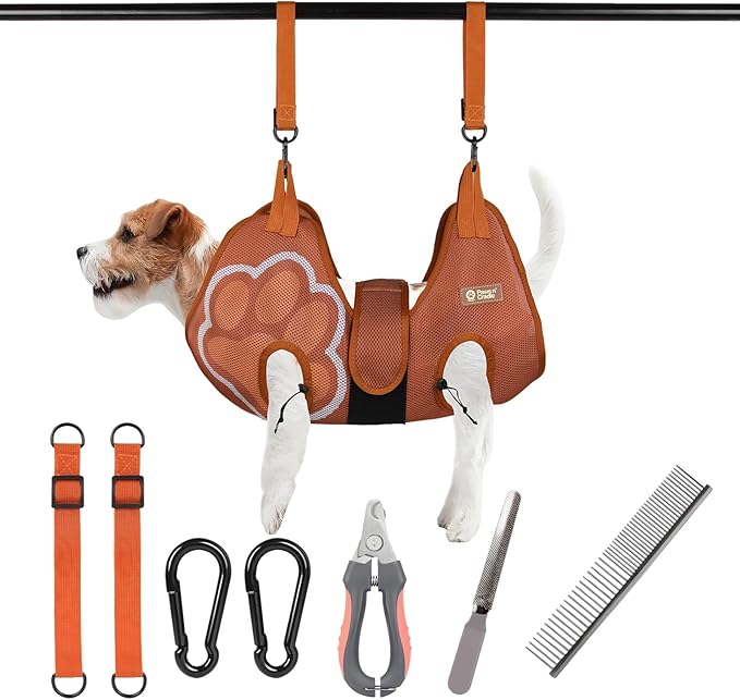 Paws n' Cradle Dog Grooming Hammock Harness for Dogs & Cats - Complete Kit with Adjustable Fittings, Hair Comb, Nail Clipper, Nail File, Hook and Loop Strap, Adjustable Straps & Snap Hooks (XXL)