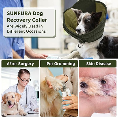SUNFURA Dog Cone - Soft Cone for Dogs to Stop Licking, Pet E-Collar Alternative After Surgery, Adjustable Pet Recovery Collar for Wound Healing, Army Green Small