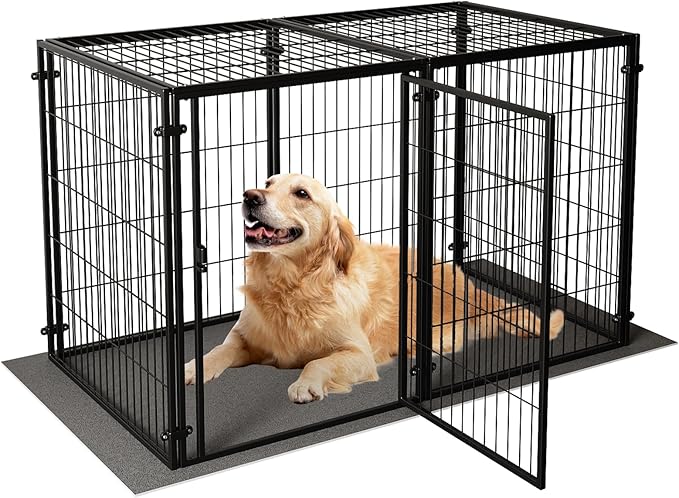XPIY Large Dog Crate – 47 Inch Metal Kennel for Medium and Small Dogs, Safe Indoor & Outdoor XL Big Puppy Cage, Pet Playpen Yard, Dog Fence Playpen Easy Assembly (Black, 47 Inch)