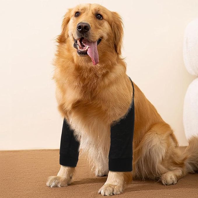 Dog Recovery Suit for Front Legs, Dog Recovery Sleeves After Surgery with Elastic Band, Soft Protective Elbow Braces for Medium Large Dogs, Cone Collar Alternative to Stop Licking Leg Wounds,Black,L