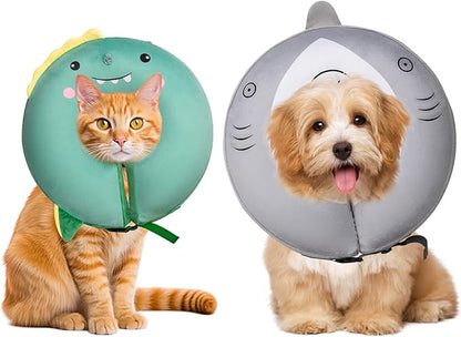 Dog Cone Inflatable Widen Dog Neck Donut Collar, Soft Cone Alternative After Surgery for Large Medium Small Dogs to Stop Licking, Dinosaur, Large
