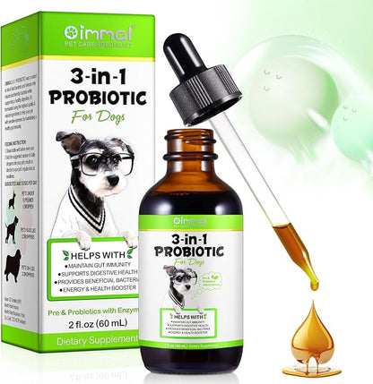 Oimmal Probiotics for Dogs, 3 in 1 Dog Probiotic and Digestive Enzymes for Pet, Supports Gut Health, Itchy Skin, Allergies, Immunity, Liquid Probiotics for for All Ages and Breeds Dogs, blue