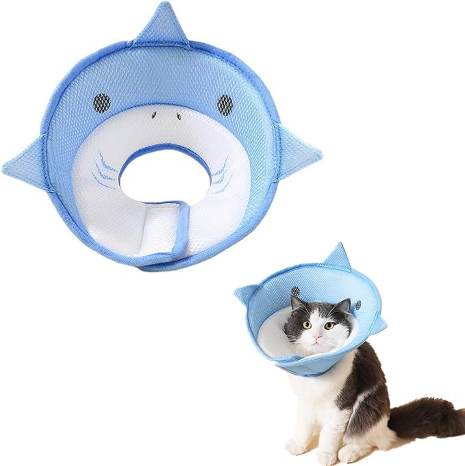 alfyng Elizabethan Dog Neck Collar Cute Shark Shape Dog Cone for Dogs Cats After Surgery Comfy Soft Pet Recovery Collar & Cone for Small Dogs Or Cats (S)