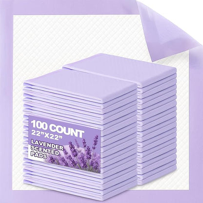 CLEAN SPACES Lavender Scented Puppy Pads 100 Count, Super Absorbent Disposable Pee Pads for Dogs That Neutralize Odor, Wee Wee Pads / Potty Training Pads 22"x22"