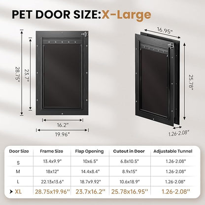 All Aluminum XL Dog Door for Exterior Door, Extra Large Dog Door, Heavy Duty Pet Door, Double Magnetic Flaps, Thermal Tnsulation, Energy Efficient, Sliding Lock Panel (Pets Up to 220Lb)
