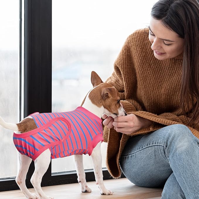 Dog Surgery Recovery Suit, Recovery Shirt for Male Female Dog Cats, Cone E-Collar Alternative Abdominal Wounds Spay Bandages Onesie, Anti-Licking Pet Surgical Recovery Suit,Pink XX-Lrage