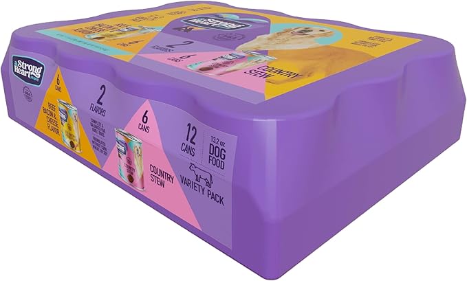 A Strong Heart Wet Dog Food Variety Pack, Beef Bacon & Cheese Dinner & Country Stew, Made with Real Beef, Made in The USA, 13.2 oz Can (Pack of 12)