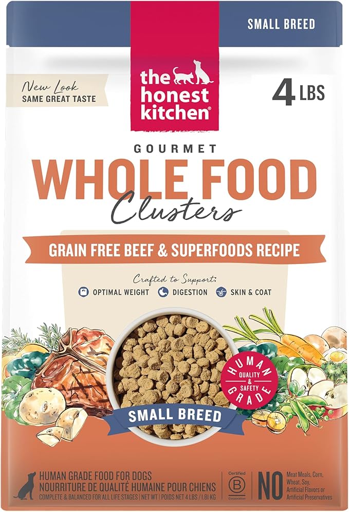 The Honest Kitchen Whole Food Clusters Small Breed Grain Free Beef Dry Dog Food, 4 lb Bag
