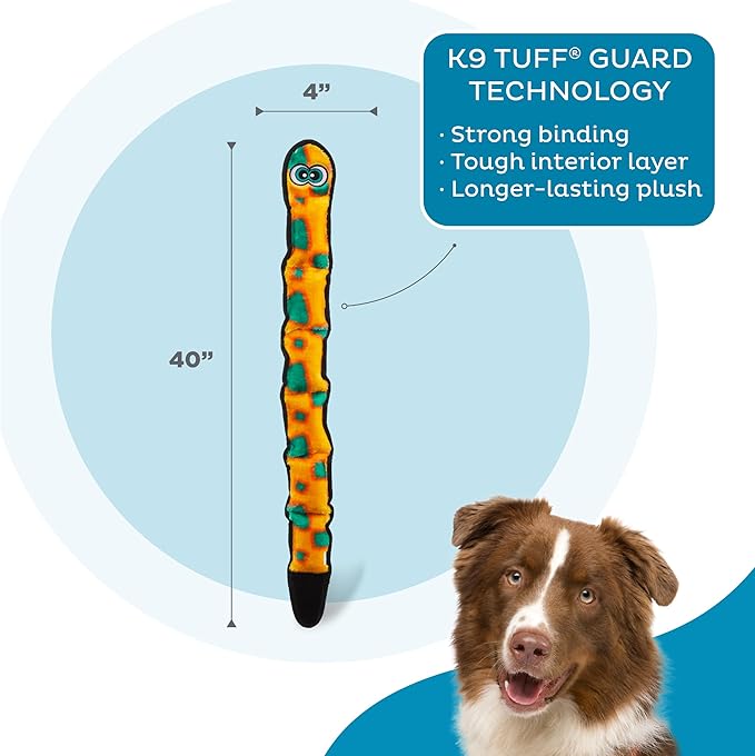 Outward Hound Durablez X-Large Snake Stuffing-Free Squeaky Plush Dog Toy for Puppies & Dogs - Interactive, Soft Yet Tough, No Mess, Jumbo Squeaker, Long-Lasting Play, 40 inch, Orange