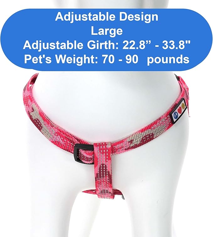 Pawtitas Reflective Step-in Dog Harness – Adjustable No-Pull Vest for Puppies to Seniors, Safe & Comfortable, L Camo Pink