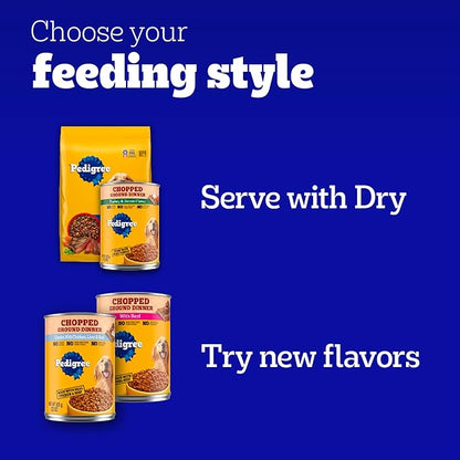 Pedigree Chopped Ground Dinner Adult Soft Wet Dog Food with Chicken, Canned Dog Food, 22 oz. Cans, 12 Count