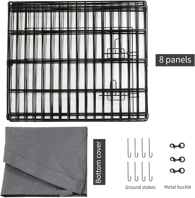 PETIME Foldable Metal Dog Exercise Pen/Pet Puppy Playpen Kennels Yard Fence Indoor/Outdoor 8 Panel 24" W x 30" H with Bottom Pad (with Bottom pad, 8 Panels 30" H)