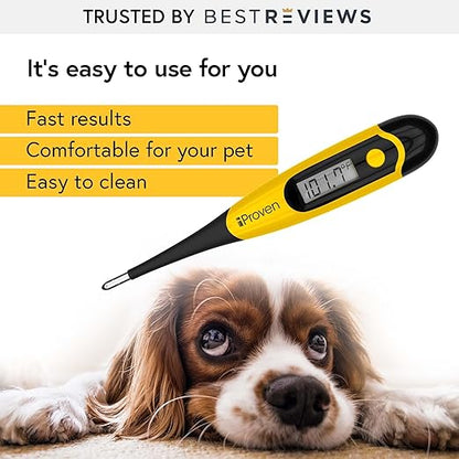 iProven Dog & Cat Thermometer for Accurate Fever Detection, Comfortable Flexible Tip, Waterproof Pet Thermometer, Fast Readings in 20 sec, Whelping and Veterinary Supply, DTK-117Y