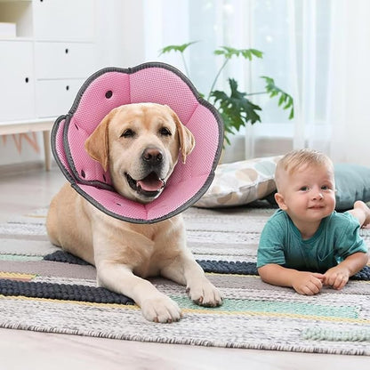 Dog Cone Collar After Surgery,Adjustable Soft Dog Recovery Collar to Stop Licking Wounds,Comfortable Light-Weight Elizabethan Collar for Dogs Anti-Bite Lick Protective Wound,Pink,L