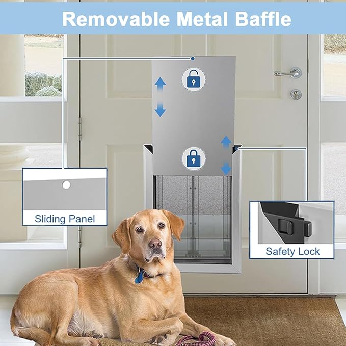 44/54cm Wide Dog Door for Wall, Auto Closing Indoor Pet Gate for Bedrooms/Kitchens/Entryway, Aluminum Alloy Frame with Plastic Doors Panel(Up to 30kg)