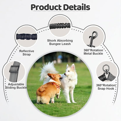 Double Dog Leash - 360°Swivel Tangle Free Splitter Attachment, 2 Dogs Multi-Functional Leashes, Dual Rope for Outdoor Walk Train Small Medium Large Two Pet, Grey