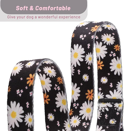 QQPETS Adjustable Soft Dog Collar: Print Flower Pink Multicolor Cute Patterns for XS Small Medium Large Pet Girl Boy Puppy Walking Running Training (L, White Daisy)