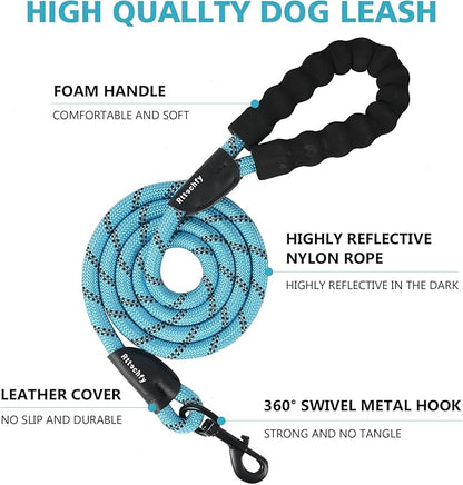 Rttochfy Rope Dog Leash 2/4/5/6/8/10 FT with Comfortable Padded Handle and Highly Reflective Threads for Small Medium and Large Dogs Heavy Duty (1/2"-6 FT, Green)