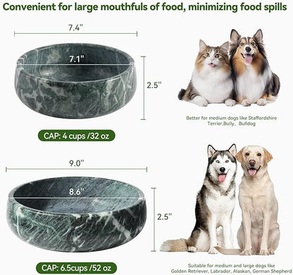 Karibiber Natural Marble Dog Bowl, 5lbs Non-Slip Cat and Dog Food Bowl Dish, Non-Tipping Weighted Puppy Pet Dish, Durable Food and Water Bowls, Easy to Clean, Holds 4 Cups(Indian Green)