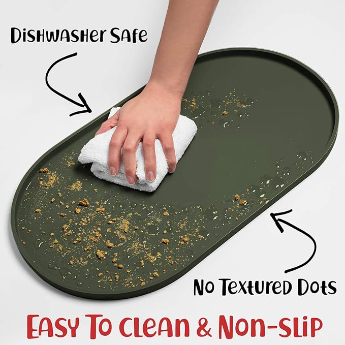 DogBuddy Dog Food Mat - Waterproof Dog Bowl Mat, Silicone Pet Mat for Food and Water Bowls, Nonslip Pet Feeding Mat with Edges, Dogs Food Mats for Floors, Puppy Supplies (Large, Khaki Green)