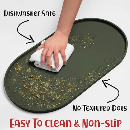 DogBuddy Dog Food Mat - Waterproof Dog Bowl Mat, Silicone Pet Mat for Food and Water Bowls, Nonslip Pet Feeding Mat with Edges, Dogs Food Mats for Floors, Puppy Supplies (Large, Khaki Green)