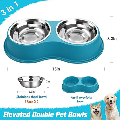 Epetslove Dog Bowls Double Dog Water and Food Bowls Stainless Steel Bowls with Non-Slip Resin Station, Pet Feeder Bowls for Puppy Medium Dogs Cats
