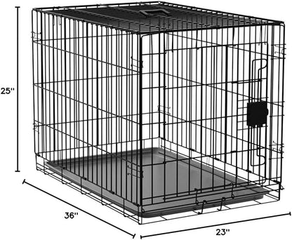 Amazon Basics Portable Metal Wire Dog Crate with Removable Tray, Single Door with Divider Panel, Foldable, Collapsible, Easy to Assemble & Clean, 36" x 23" x 25", Black