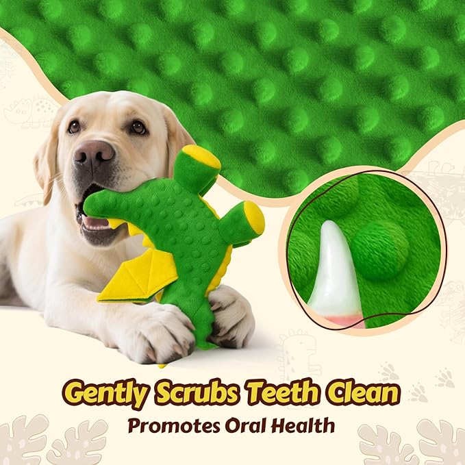 Squeaky Dog Toys - 2 Pack Soft Plush Dragon Dog Toy with 5 Squeakers & Crinkle Paper, Dog Toys for Small, Medium and Large Dogs (Green & Blue,10")