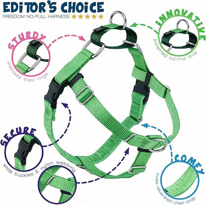 2 Hounds Design Freedom No Pull Dog Harness, Adjustable Harness, Easy Walking & Comfortable Control, Fits Small, Medium & Large Dogs, Solid Colors, Made in USA, 5/8" MD, Neon Green