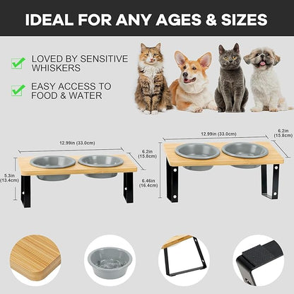 LEAWALK Upgraded Adjustable Height Cat Food Bowls Stand Ceramic Dog Bowls and Slow Feeder Cat Bowl, 15°Tilted Stand Anti Vomiting Raised for Small and Medium Sized Cats Dogs (Grey (2 Bowl+Pet mat))