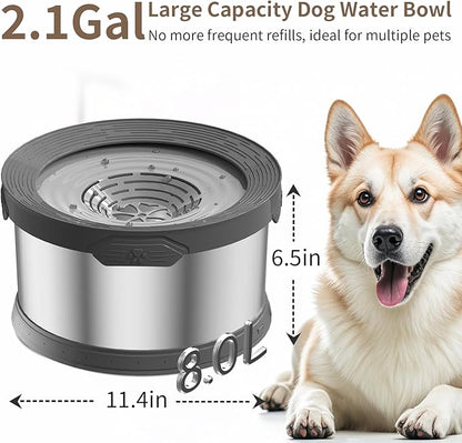 8L Dog Water Bowl No Spill 2.1 Gallon Stainless Steel Water Bowl for Dogs 270oz Large Capacity No Splash Slow Drinking Feeder with Anti-Slip Mat for Messy Drinkers