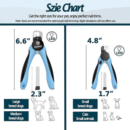 gonicc LED Pet Nail Clippers for Dogs & Cats, Light-Up Dog Nail Trimmer with Safety Lock & Built‑in File, Professional Stainless Steel Nail Clippers for Medium & Large Pets