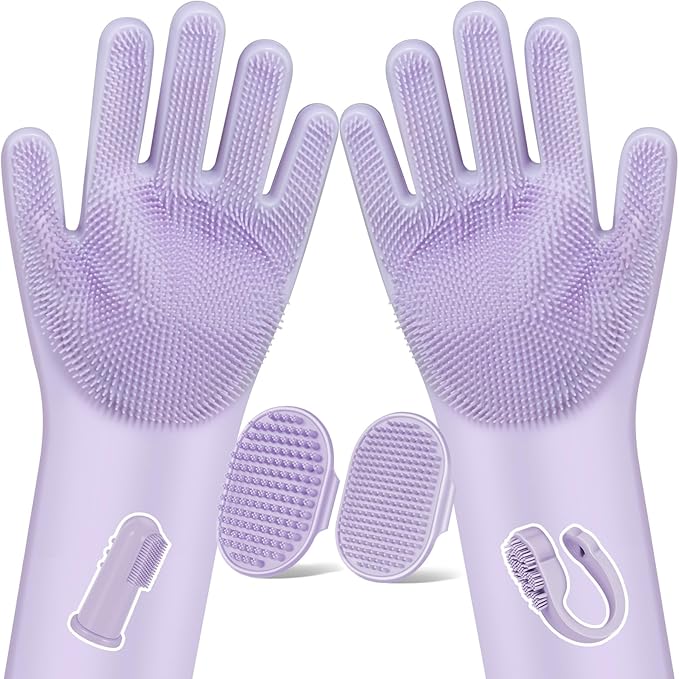 Augwind 6PCS Pet Grooming Kit for Dogs,Cats and Horses | Dog Washing Gloves | Dog Bath Brush | Dog Bath Gloves | Dog Shampoo Brush | Pet Grooming Gloves | Dog Bath Supplies (Purple)