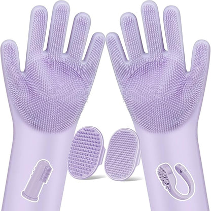 Augwind 6PCS Pet Grooming Kit for Dogs,Cats and Horses | Dog Washing Gloves | Dog Bath Brush | Dog Bath Gloves | Dog Shampoo Brush | Pet Grooming Gloves | Dog Bath Supplies (Purple)