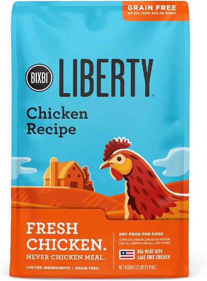 BIXBI Liberty Grain-Free Dry Dog Food, Chicken Recipe – Fresh Meat, High Protein, No Meat Meals – USA Made, 22 lbs