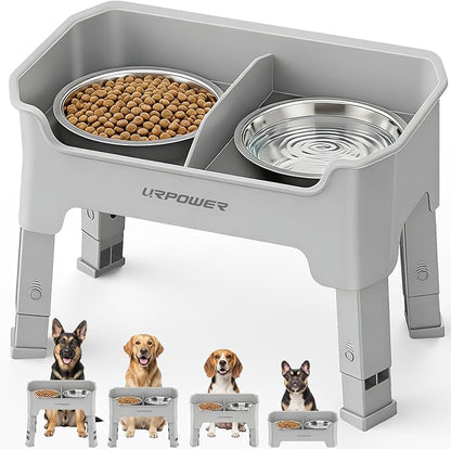 URPOWER Mess Proof Elevated Dog Bowls, High Wall Splash Guard Design, 4 Height Adjustable Raised Bowl Stand, 2 Stainless Steel Bowls, Non-Slip Food Water Set for Small Medium Large Dogs