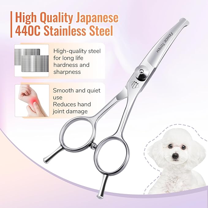 Dog Grooming Scissors: 4.75" Pet Curved Shears Made of Advanced JP440C Stainless Steel Alloy for Trimming Dogs Cats and Other Pets Face and Paws