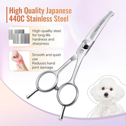 Dog Grooming Scissors: 4.75" Pet Curved Shears Made of Advanced JP440C Stainless Steel Alloy for Trimming Dogs Cats and Other Pets Face and Paws