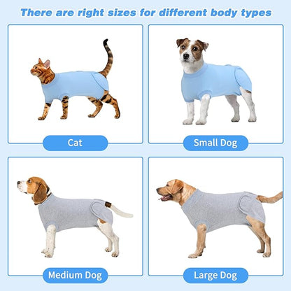 2 Packs Breathable Cotton Dog Recovery Suit for After Neuter Spay Abdominal Wounds Protector, Professional Anti-Licking Onesies for Male Female Pets Surgery Bandages, L Grey Blue Pure