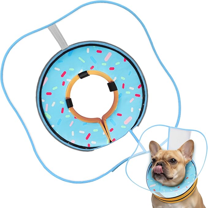 Sponge Dog Cone Collar, Dog Recovery Collar Alternative with Detachable High Clear Shield, Adjustable Soft Neck Cone for Small Medium Large Dogs, Stop Licking After Surgery ((DonutBlue,S)